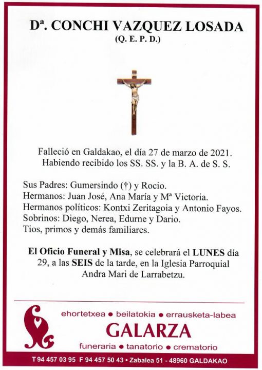 Esquelas Funeraria Galarza 